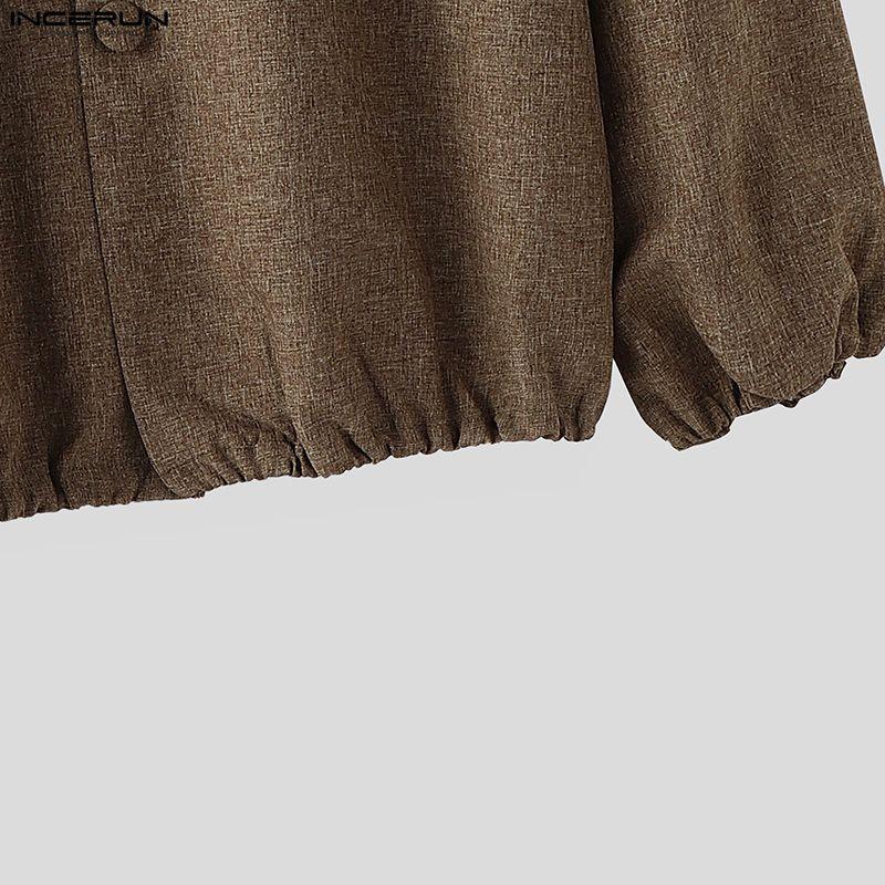 INCERUN Oversized Men Long Sleeve One Button Casual Loose Cardigan Thin Kimono Tops
