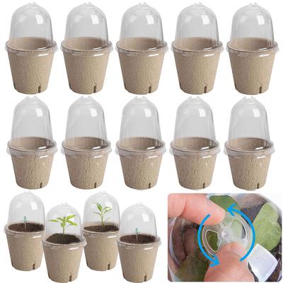 10 Piezas Taza para Plántulas Maceta para Plántulas Tapa Transparente Iniciador de Semillas Caja de Cría Biodegradable para Invernadero Suministros de Jardinería Versátiles