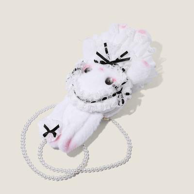 Neue Häschen-Plüschtasche Lolita Prinzessin Umhängetasche Langohr-Hase Perlenketten-Geldbörse Umhängetaschen Langohr-Hase