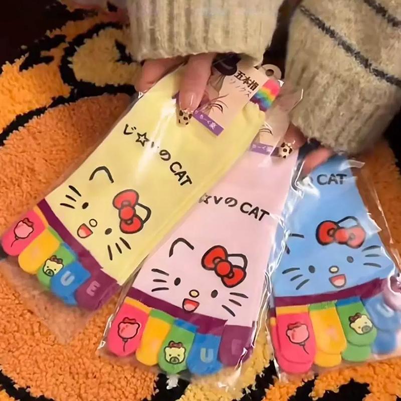 Kawaii Hello Kitty Five Finger Socks Anime Sanrio Kt Cat Y2K Soft Comfortable Floor Sock Home Socks Girl Gift