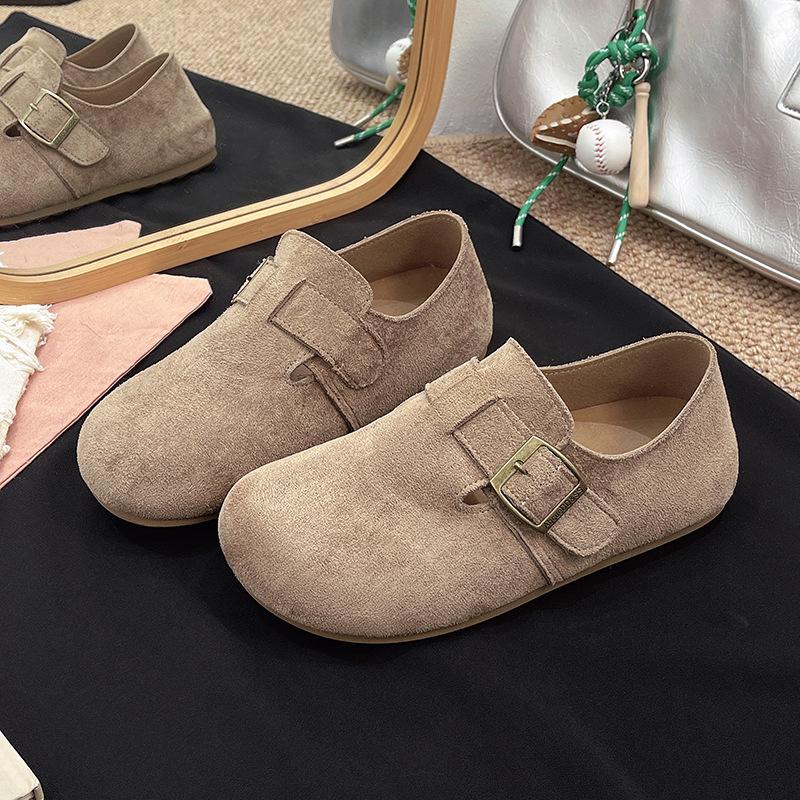 New Leather Shoes Women's Shoes Flat Heel Retro Japanese Soft-soled Birkenstocks Ladyshoes