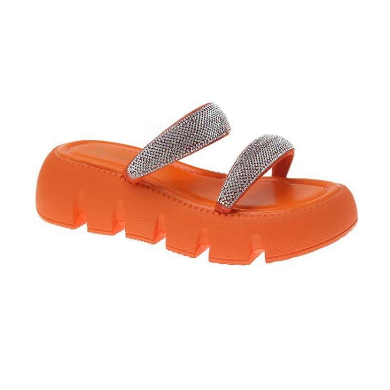 Summer new fashionable bright diamond cool slippers wearing candy-colored muffin platform sandals women's casual one-word drag