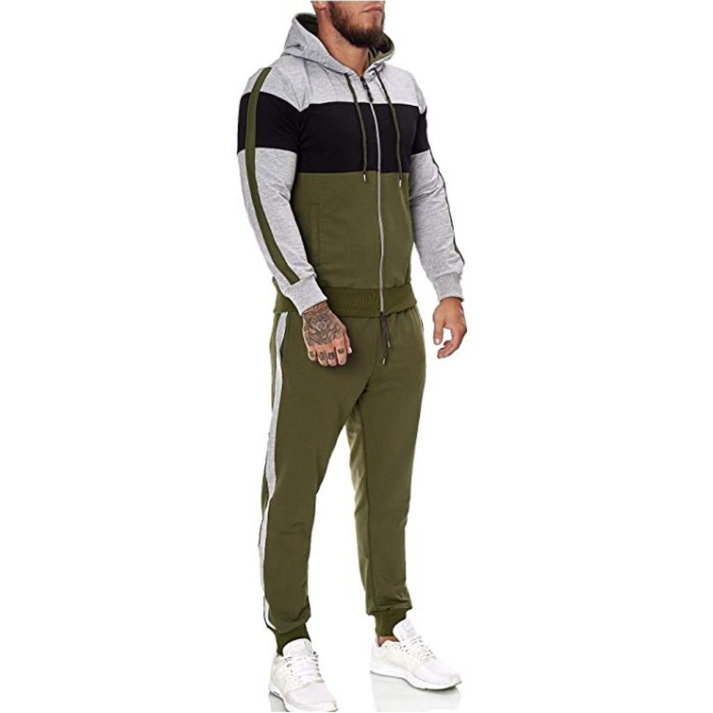 Men's fashion leisure color Patchwork sports fitness Hoodies pants suit