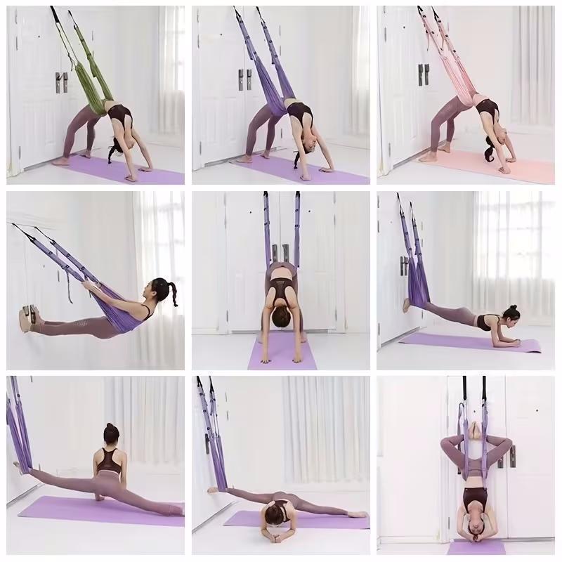 Yoga Stretch Strap Aerial Pilates Fitness Training Band Women Hammock Stretch Trainer with Door Anchor Gym Belt for Home Gym Use