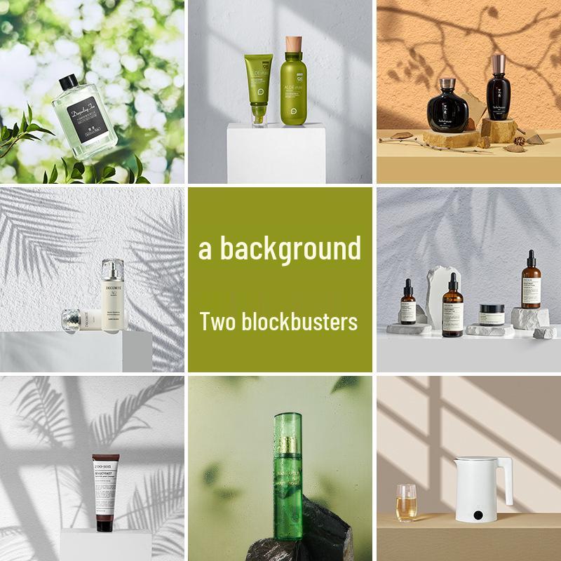 3D Double-Sided Photography Backdrop with Tree Shadows, Blue Sky, and White Clouds for Still Life, Food, and Makeup Photography.