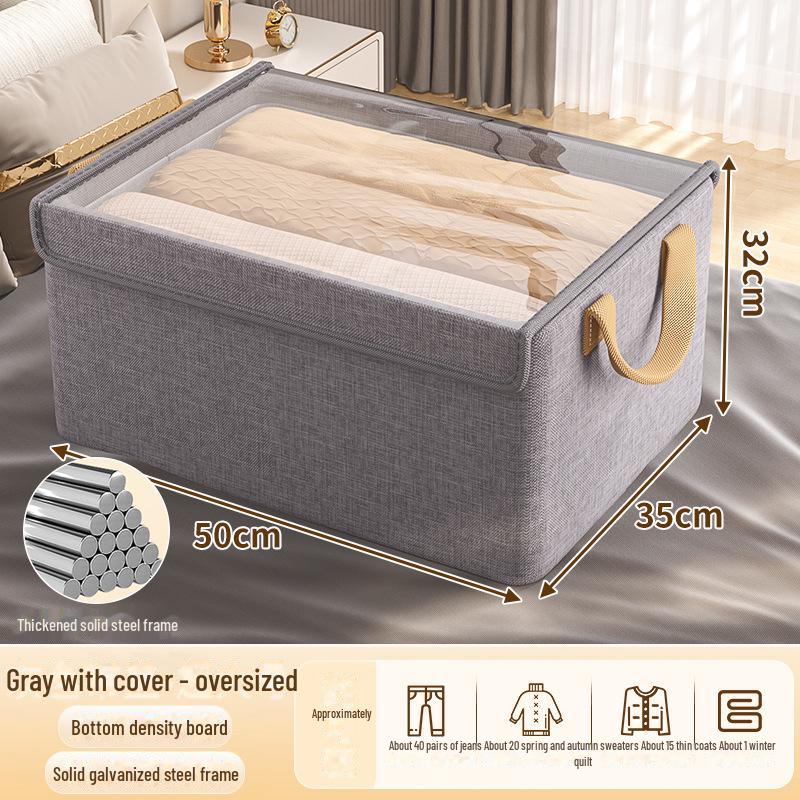 Cationic Fabric Clothes Storage Box with Lid and Steel Frame