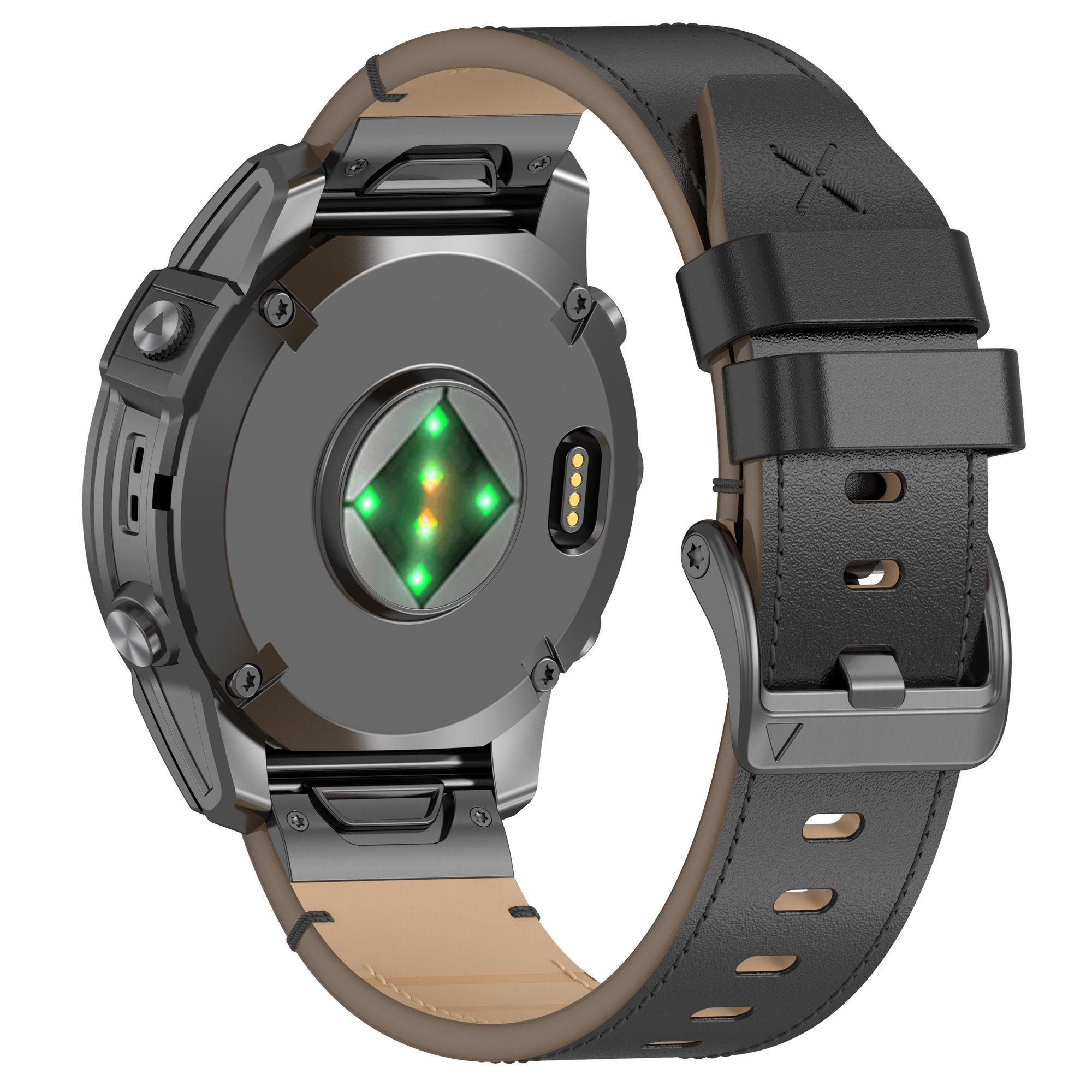 

26mm Watch Band For Garmin Fenix 8 51mm/7X/6X/5X Quick Release Genuine Leather Watch Strap Black/Black Buckle