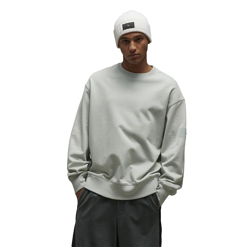 Y-3 Loose Casual Pullover Sweatshirt Ribbed Crew Neck Solid Basic Long Sleeve Unisex Sweatshirt Light-Gray IP7694