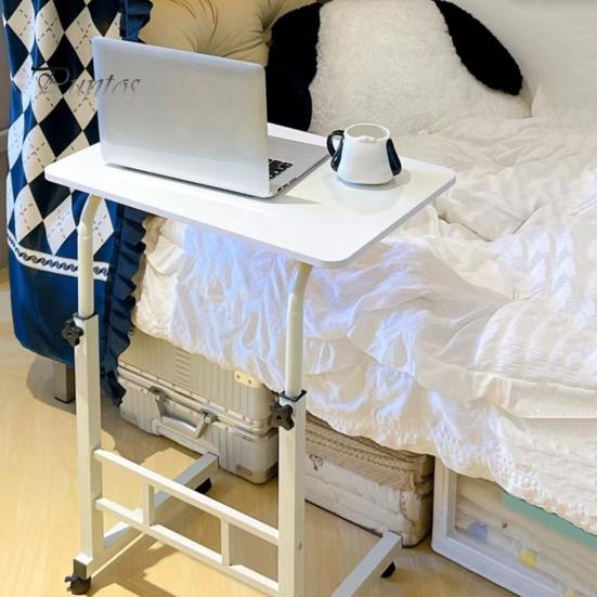 Height Adjustable Bedside Table with Wheels Portable Overbed TV Tray Table Movable Hospital Home Couch Side Standing Laptop Computer Desk