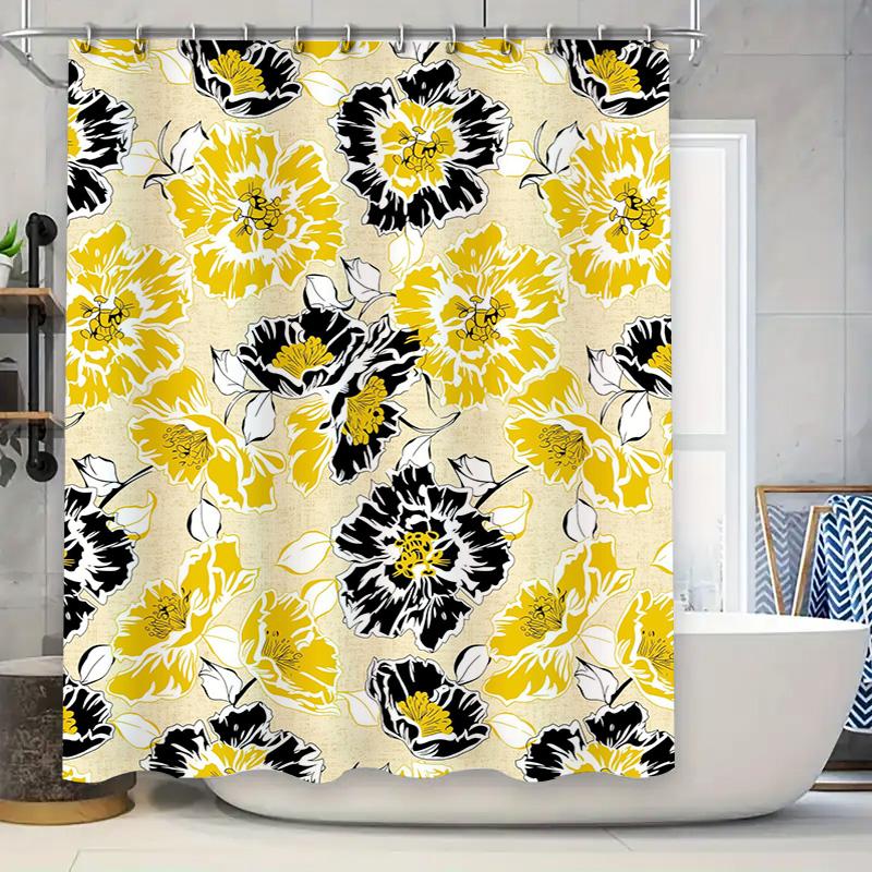 Stylish Bathroom Shower Curtain Floral Print Waterproof Fabric Home Decoration Room Decorative Curtains for Kitchen and Bathroom