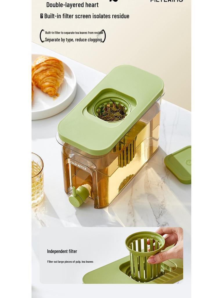 Refrigerator Cold Water Kettle with Faucet - Beverage and Fruit Juice Bucket, Ice Water and Tea Dispenser.