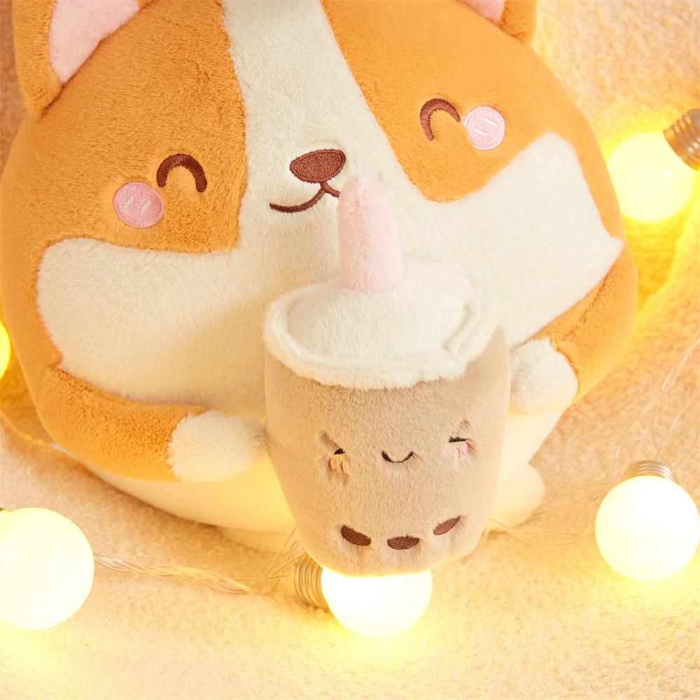 30cm Cute fat Corgi Plush Toy Cartoon Animal Pillow Stuffed Soft Cup Milk Tea Boba Plushie Doll For Children Girls Gifts