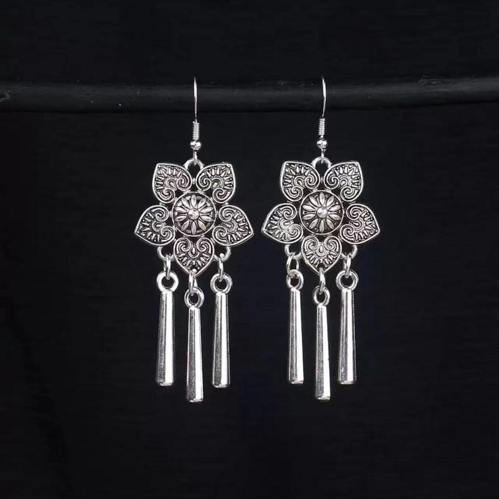 Bohemian Turquoise Owl Dream Catcher Tassel Earrings for Women
