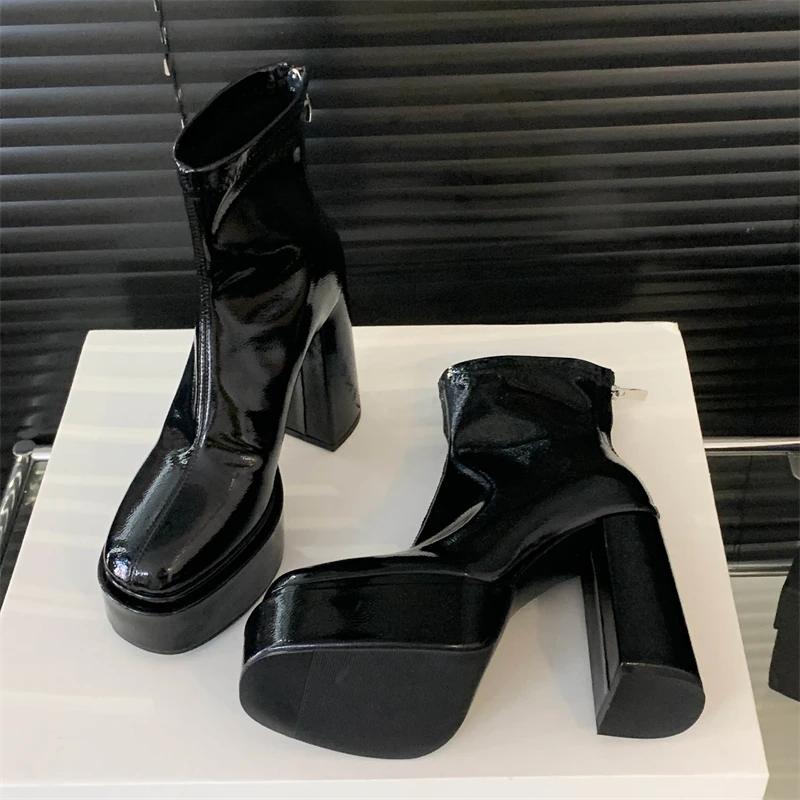 

Eilyken New Fashion Sexy Women Ankle Boots Chunky Platform Heels Zipper Punk Short Booties Shoes Mujer 35