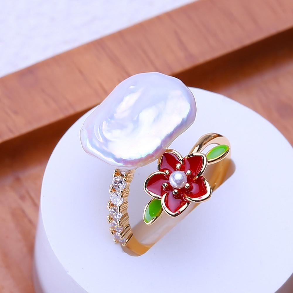 LSOOYH Natural Freshwater Big Baroque Pearl Rings For Women Classic Gold Silver Color Wedding Ring Anniversary Birthday Gifts