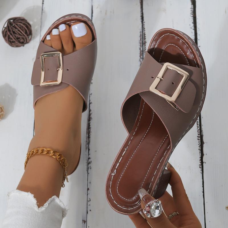 

Летние современные тапочки на низком каблуке, квадратный каблук, женская обувь 2024 года, высококачественные сексуальные женские тапочки с пряжкой, китайские тапочки