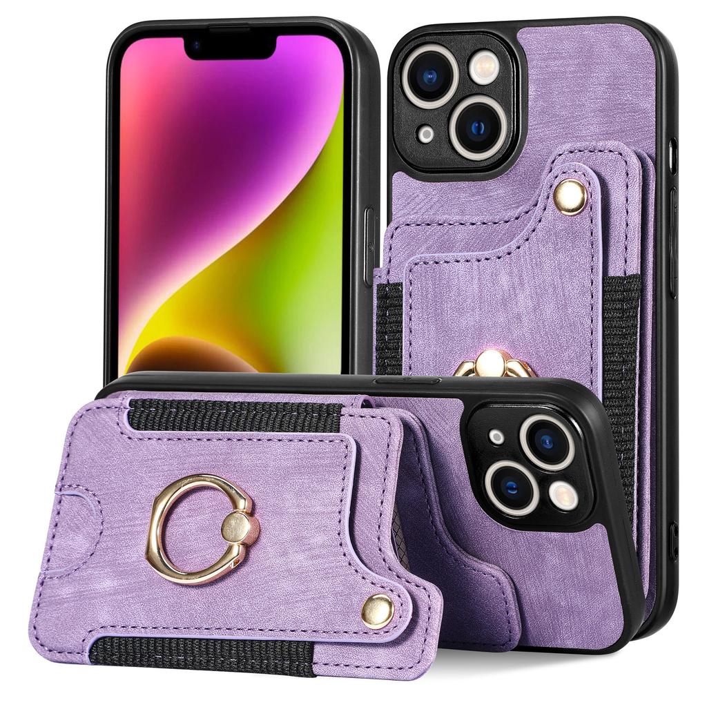 Rfid Blocking Pu Leather Phone Case With Ring Holder Strap Card Slot For Iphone