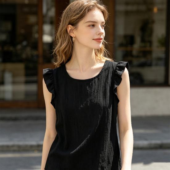 Women Tops Loose Fit Ruffle Sleeve Vest