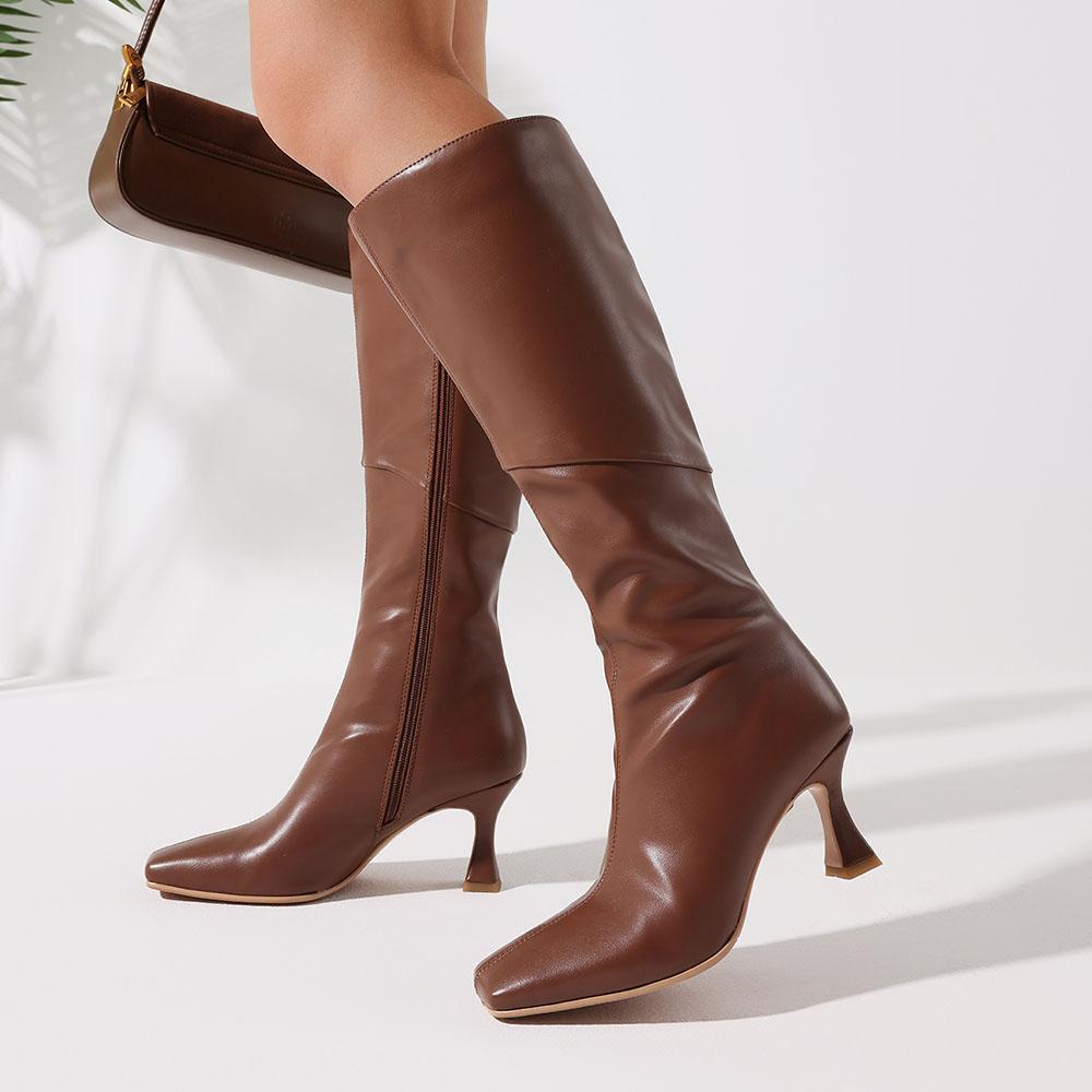 

Элегантные Стильные Женские Сапоги до Колена с Квадратным Носком и Высоким Каблуком Сексуальные Вечерние Модные Узкие Ботильоны Повседневная Обувь для Женщин 38