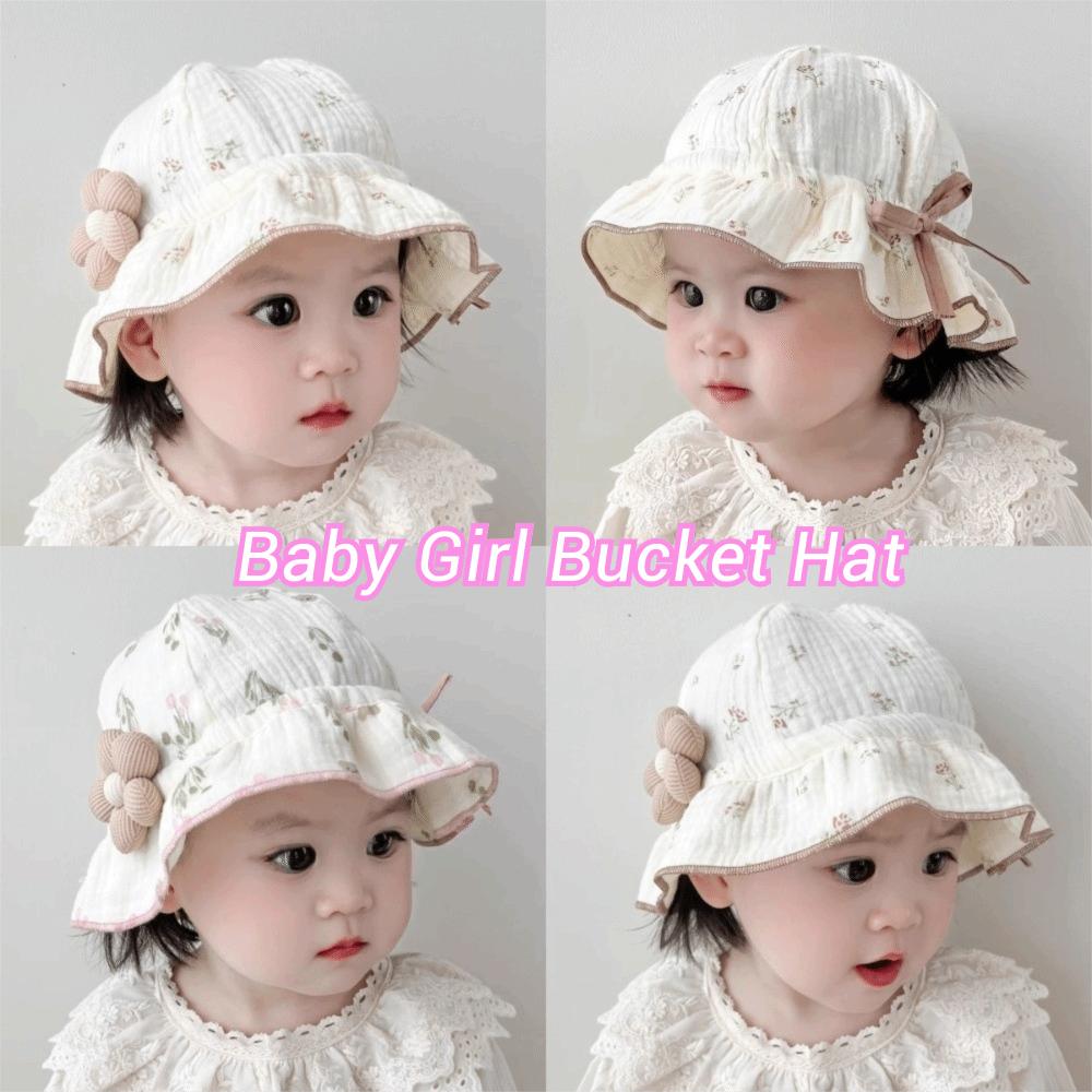 Thin Baby Girl Bucket Hat Sweet Flower Kids Outdoor Sunscreen Hat Cute Panama Fisherman Cap