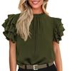 Damen Modisches Rüschen Rundhals Einfarbiges Blasen Kurzarm Oberteil