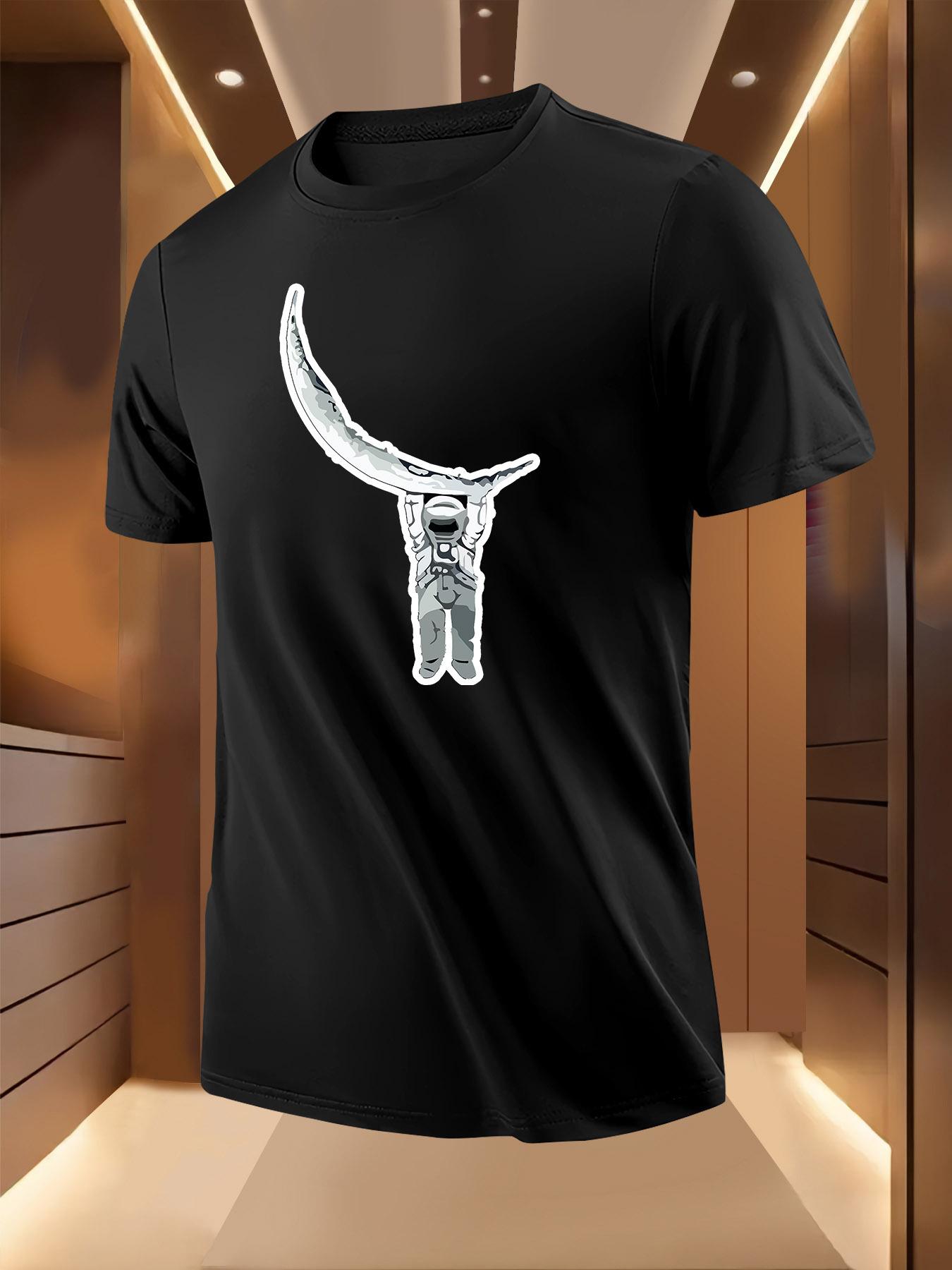 Astronaut Holding Moon Print Tshirt - Black Short Sleeve S