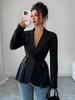Spring New Arrivals Color Block Lace Waist Slim A-Line Women's Blazer Jacket