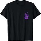 Purple Skeleton Peace Sign Purple Color Graphic T-Shirt M