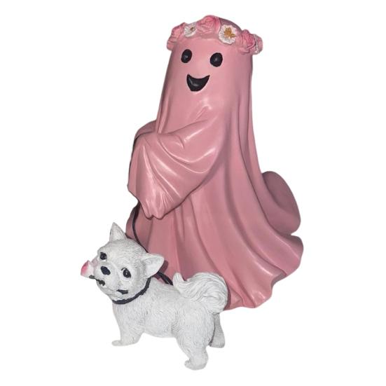 Ghost Walking Dog Statue Halloween Ghost And Dog Figurine Resin
