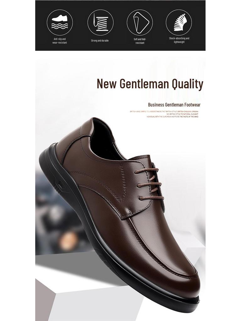 Men's Genuine Leather Business Shoes - Casual and Formal British Style, Soft Sole, Top Layer Cowhide, Perfect for Spring, Autumn, Weddings, or Grooms.