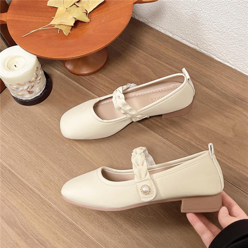 Mary Jane Single Shoes Women's Thick Heel Evening Fairy Wind 2025 New Spring and Summer Women's Shoes Middle Heel Mother Shoes Small Leather Shoes