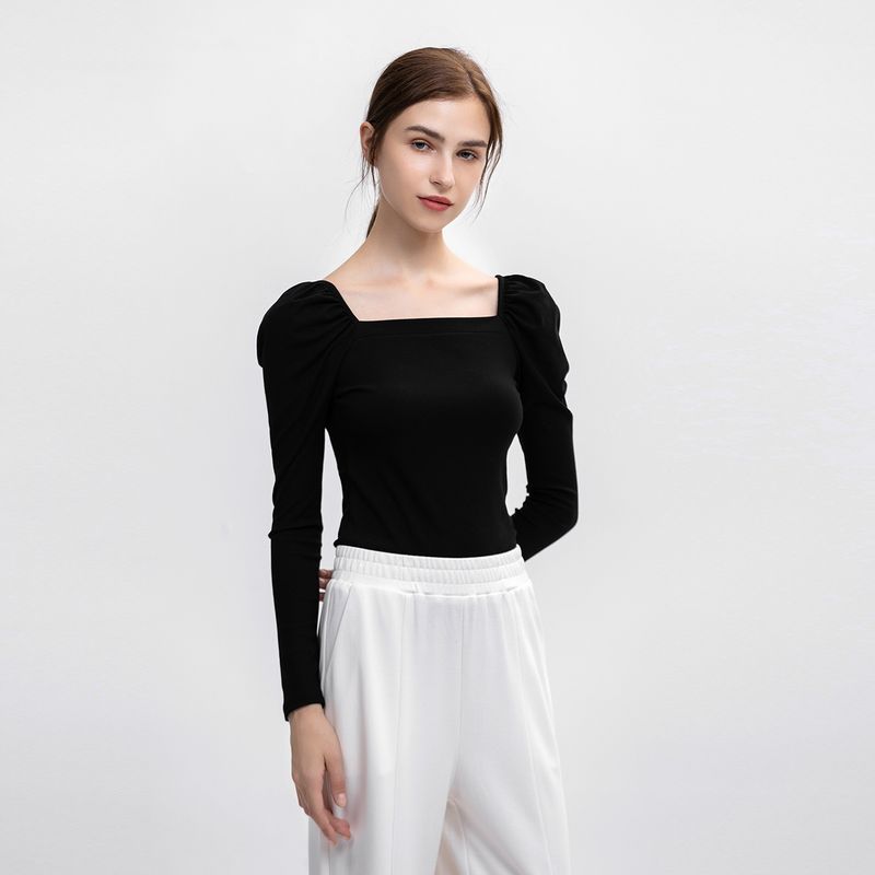 and American Fashion Modal Collarbone Square Collar Long sleeve Women 2025 Spring and Autumn New Slimming Sexy T-shirt Bottoming Shirt Fashion