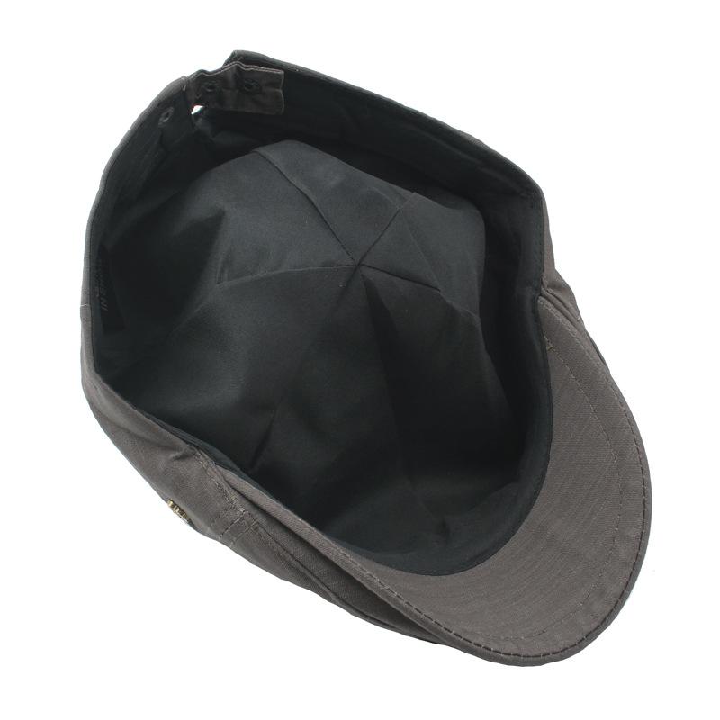 Cotton and linen solid color six-piece cloth splicing men's cap retro W copper buckle beret women's simple sun hat