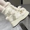 Sladké zimní dámské boty Kožešinové boty s mašlí pro ženu Roztomilé kožené Dívčí Lolita Sněhule Podpatek Zvyšující Teplé boty Botas Mujer