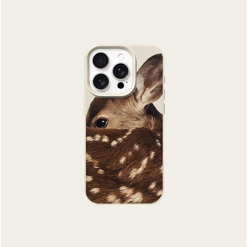 Cute Sika Deer Pattern Lychee Texture Phone Case For iPhone 11 12 13 14 15 16 17 Pro Max 14 15 Plus 17 Air Silicone Soft Cover