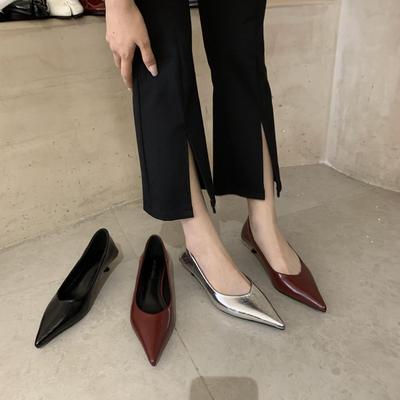 High Heels Damen Nude Kleine Absätze Weiches Leder Dünne Ferse Spitz Weiche Sohle Französisch Sanfte Mit Rock Schuhe Niedrigen Absatz Einzelne Schuhe Frauen