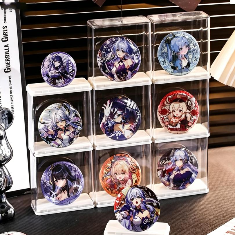 Creative Acrylic Badge Display Rack Stackable Dust Proof Badge Organizer Transparent Desktop Storage Box Badge Collection