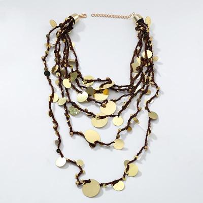 Boho Mehrlagige Gestapelte Handgefertigte Runde Pailletten Wasserfall Halskette Für Frauen Vintage Indischer Ethnischer Stil Schmuck Halsaccessoires