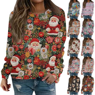 Weihnachts-Sweatshirts für Damen, Strickpullover, süßes Hemd, Herbst, Rundhalsausschnitt, Pullover, Tops