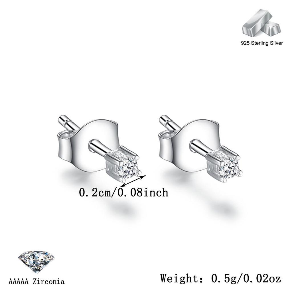 S925 Sterling Silver Four-Prong Solitaire Stud Earrings – Elegant Classic Design for Women