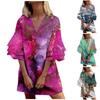 Women's Fashion Summer Temperament Elegant Fresh Printed V-Neck 3/4 Sleeves  Dress