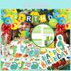 Colorful Cartoon Dinosaur Party Birthday Supplies Tableware Plates Cups Banner Set
