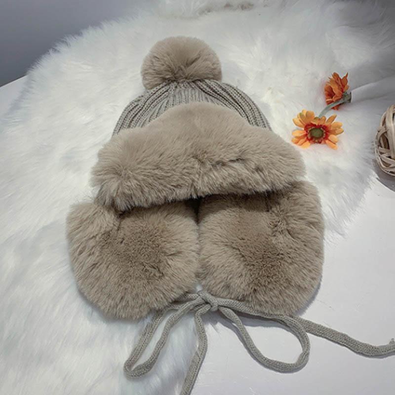 Lei Feng lue dame vinter ull trend plus fleece strikket lue varm og søt og søt ørepropper Kald ull lue