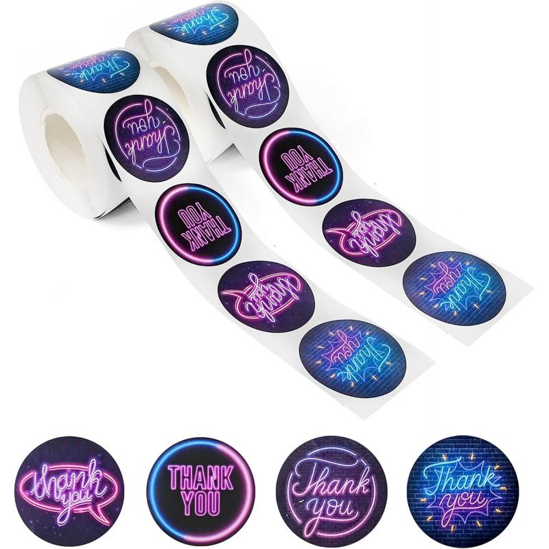 500Pcsroll Neon Pattern Thank You Stickers Diy Envelope Sealing Labels For Gift Bagsboxes Baking Cake Dessert Decoration