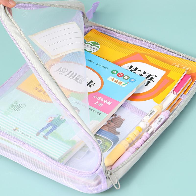 A4 Stationery Storage Bag Double-Layer Mesh Zipper Bag Large Capacity Organizer Folders School Office Supplies Stationary Bag