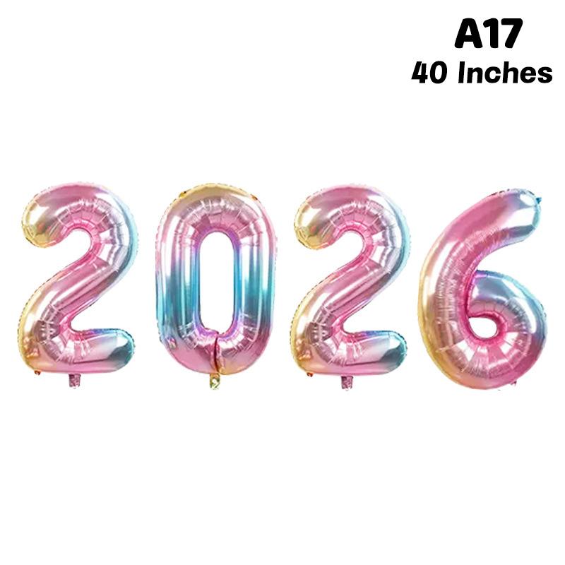 Happy New Year 2026 Balloons Gold Silver Pink Black Number 2026 Foil Balloons 16/32/40in Multicolour Happy New Year Banner
