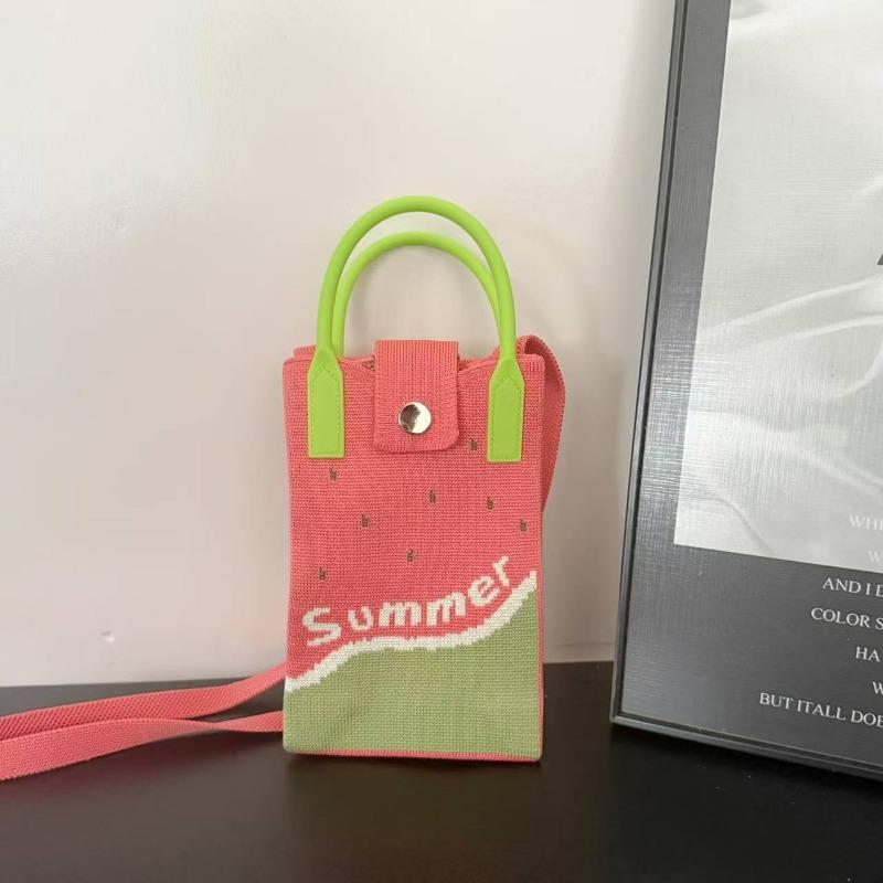 Spring New Mobile Phone Bag Flying Woven Bag Casual Women's Bag Bright Bear Versatile Knitted Bag Dopamine Small