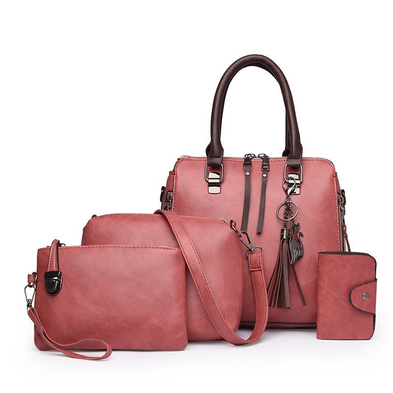 New women's bag, retro messenger bag, fashion child and mother bag, oily leather shoulder four-piece set, women's handbag.