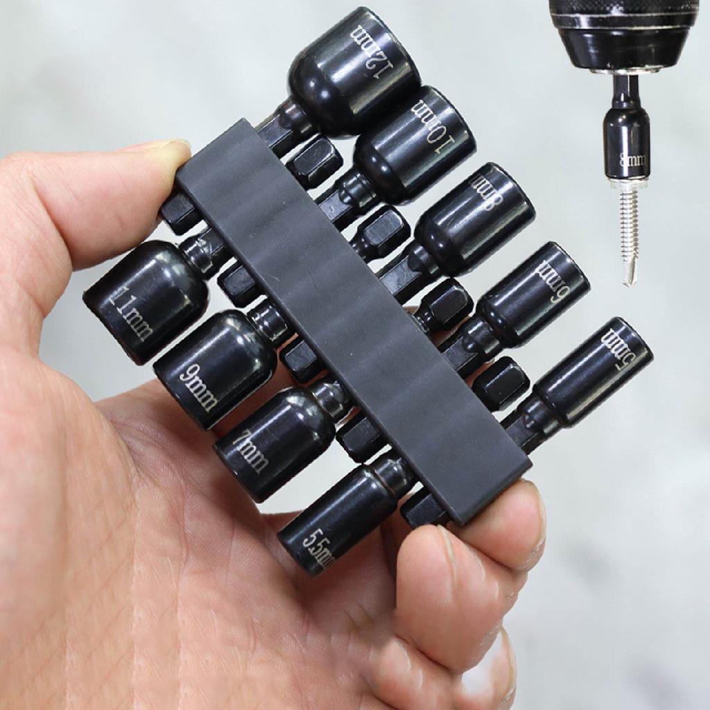 Strong Magnetic Hex Shank Nut Driver Bit Set Metric Hex Socket Drill Bits High Torque Anti-slip Power Tool Kit Motorcycle Repair