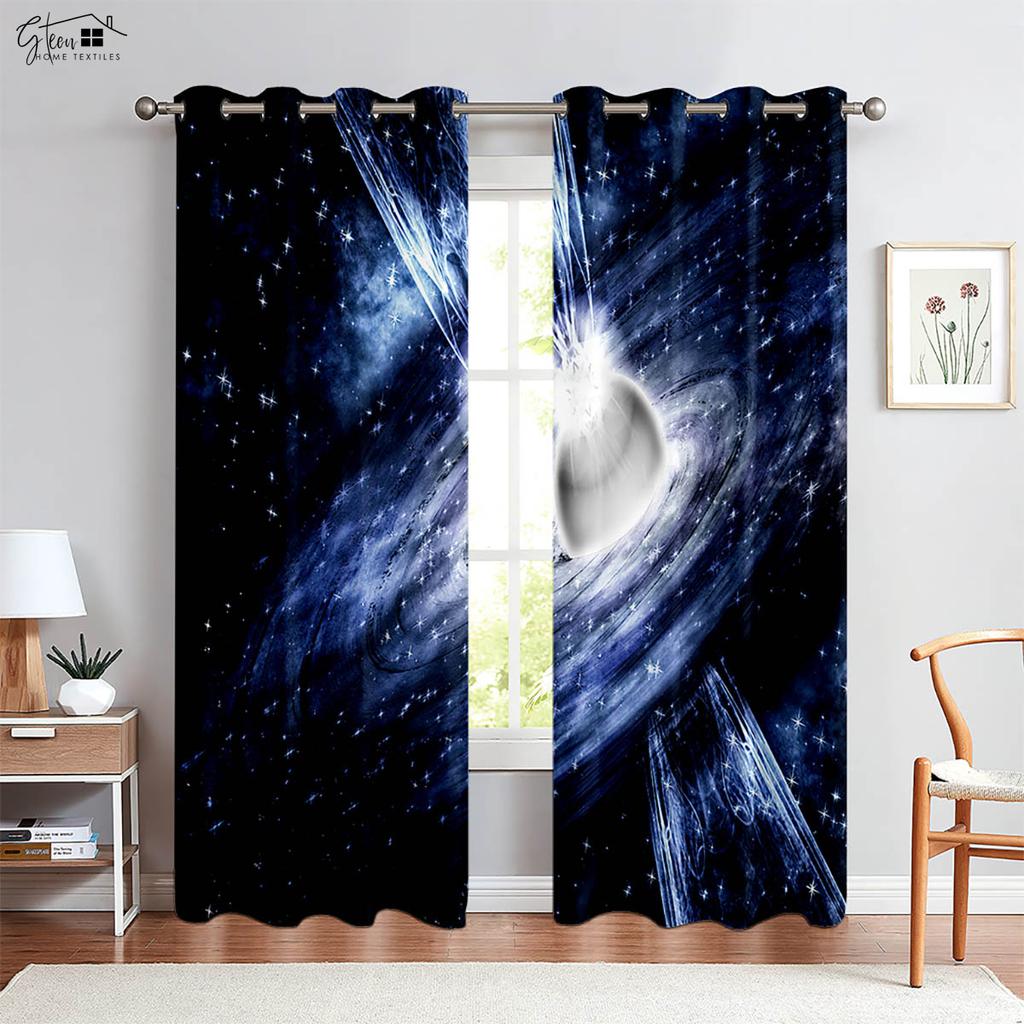 Bedroom Living Room Space Study Atmosphere Draperies for Cartoon Style Planet Starry Sky 3d Print Draperies 100 % Polyester Suitable Perfect ideal